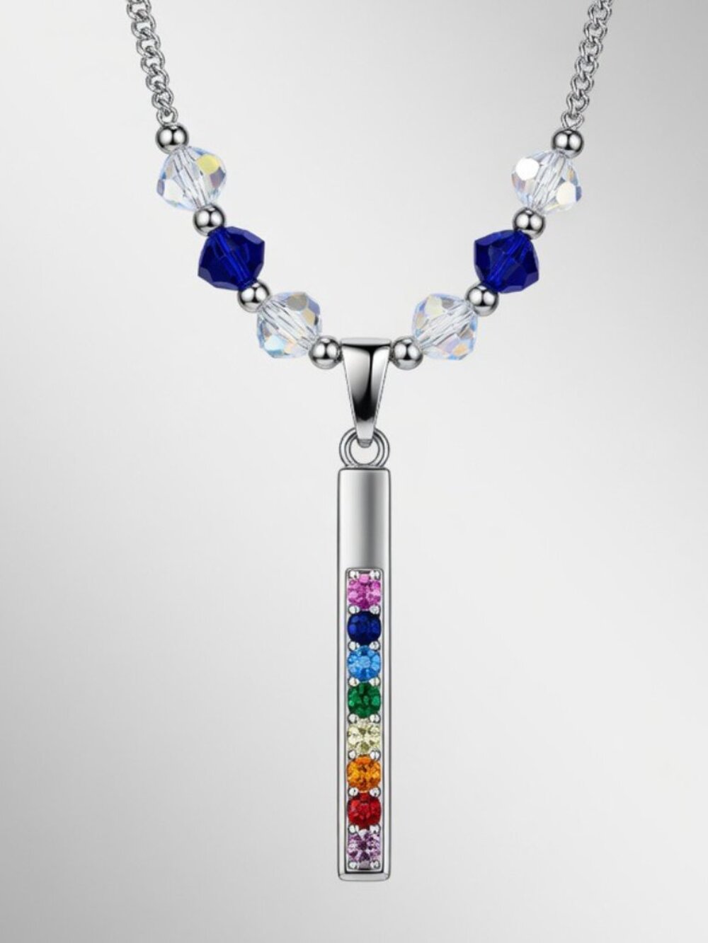 NWT STERLING SILVER BAR NECKLACE LAYERING SWAROWSKY CRYSTALS 17 INCH MULTICOLOR